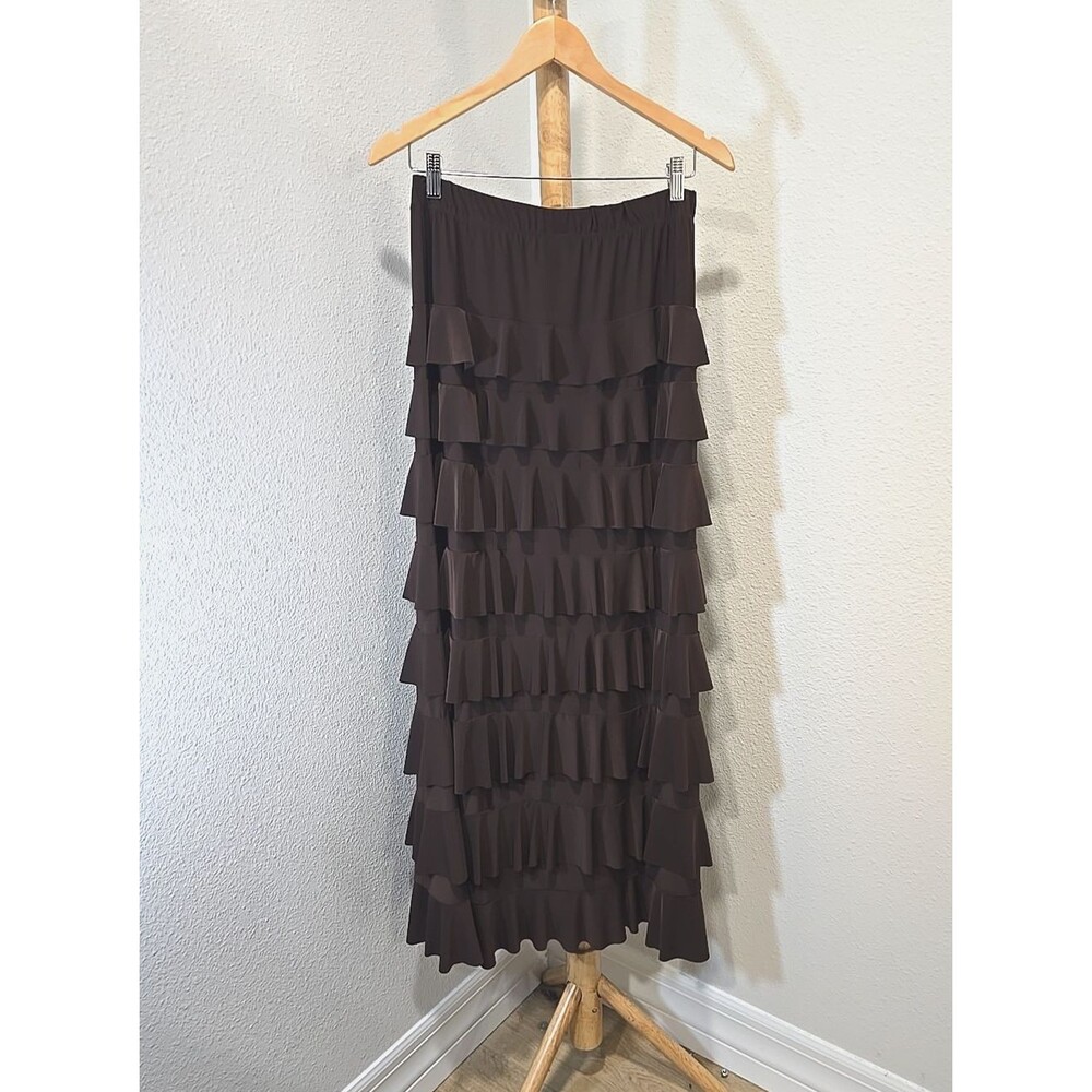 Vtg Tiered Ruffle Maxi Skirt Medium Chocolate Brown Modest Parisian Boho Cottage